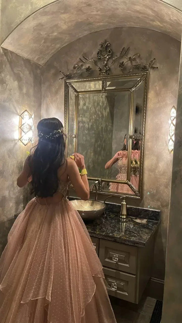 Vestido de fiesta único de tul en línea A, vestido de noche de moda Y5395