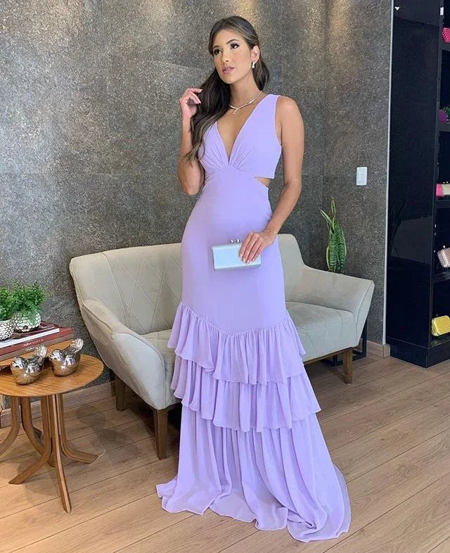 Robe de bal sans manches sirène lavande, robe de soirée lavande Y2876