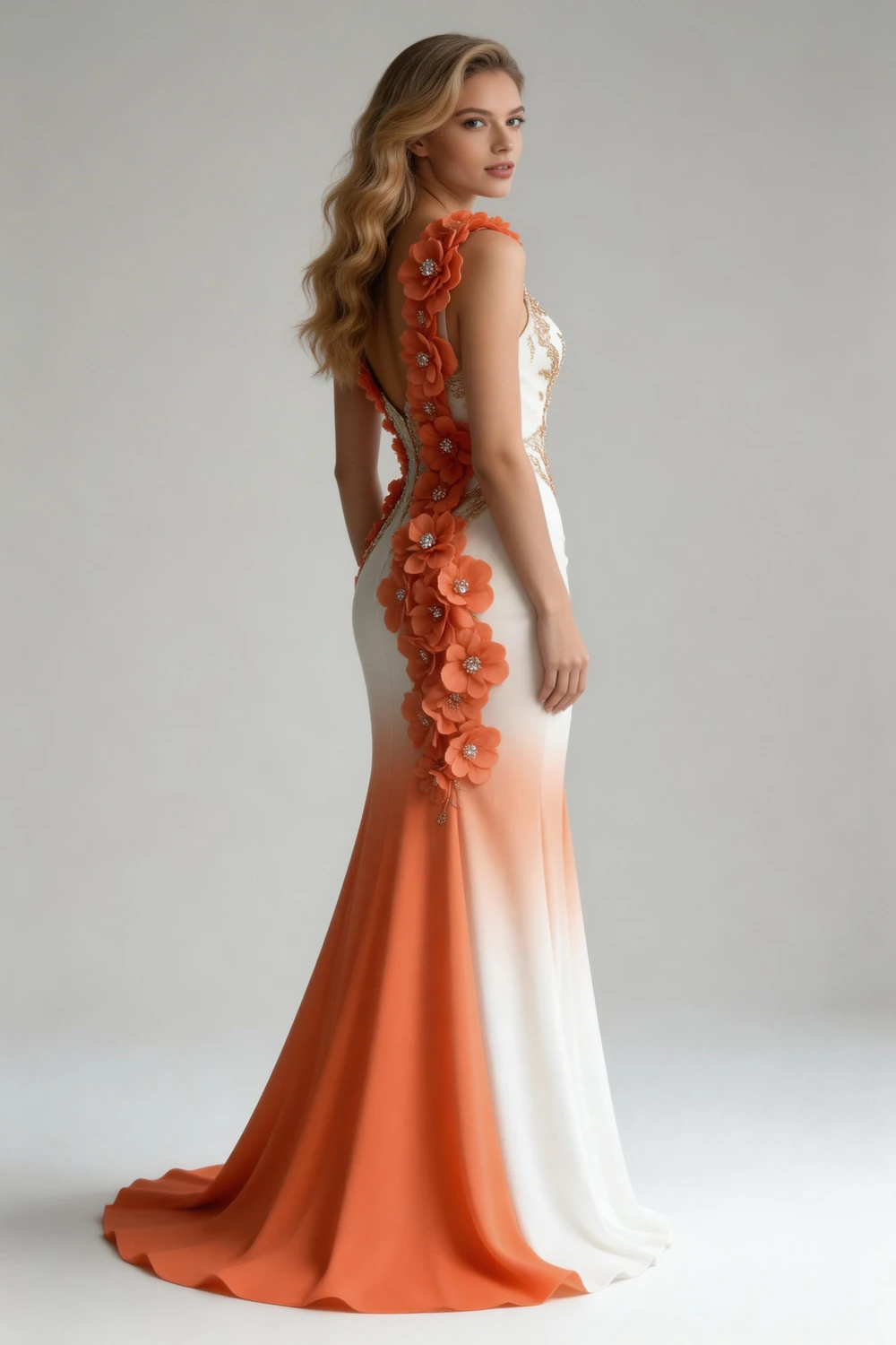 Classy Peony Flower Appliques Chiffon Mermaid Prom Dress Evening Dress Y8567 by simplepromdress