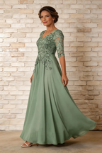 Elegant Lace Applique Chiffon A-Line Mother of the Bride Dress by tangjianjun
