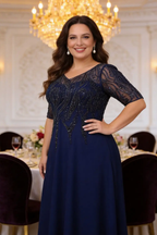 Plus Size Navy Blue Beaded Chiffon Formal Gown, Mother of the Bride Dress by tangjianjun