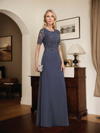 A-line Scoop Floor-Length Lace Chiffon Mother of the Bride Dress With Sequins