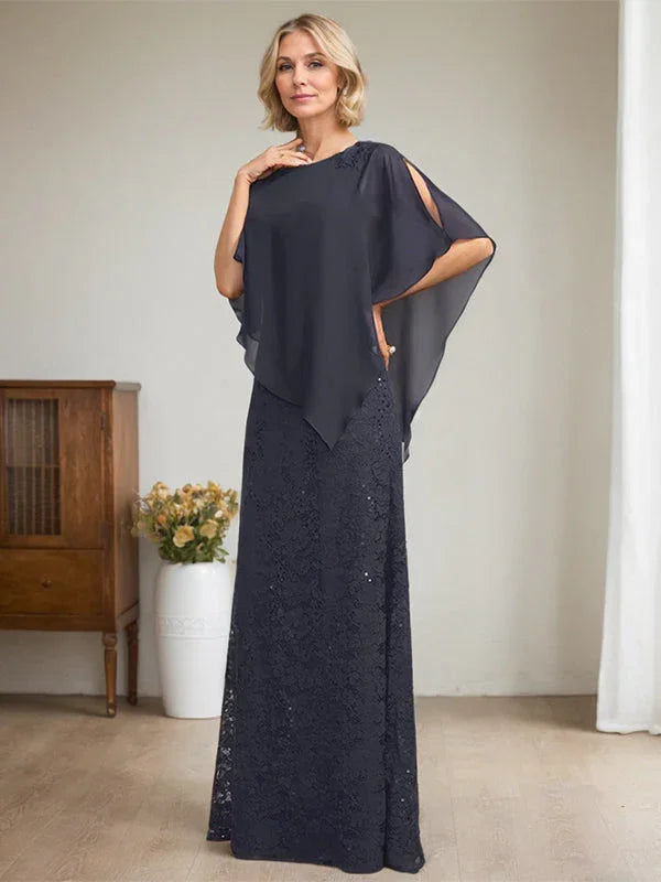 Vestido de madrina de novia de encaje de gasa con lentejuelas y abalorios, corte columna y largo hasta el suelo