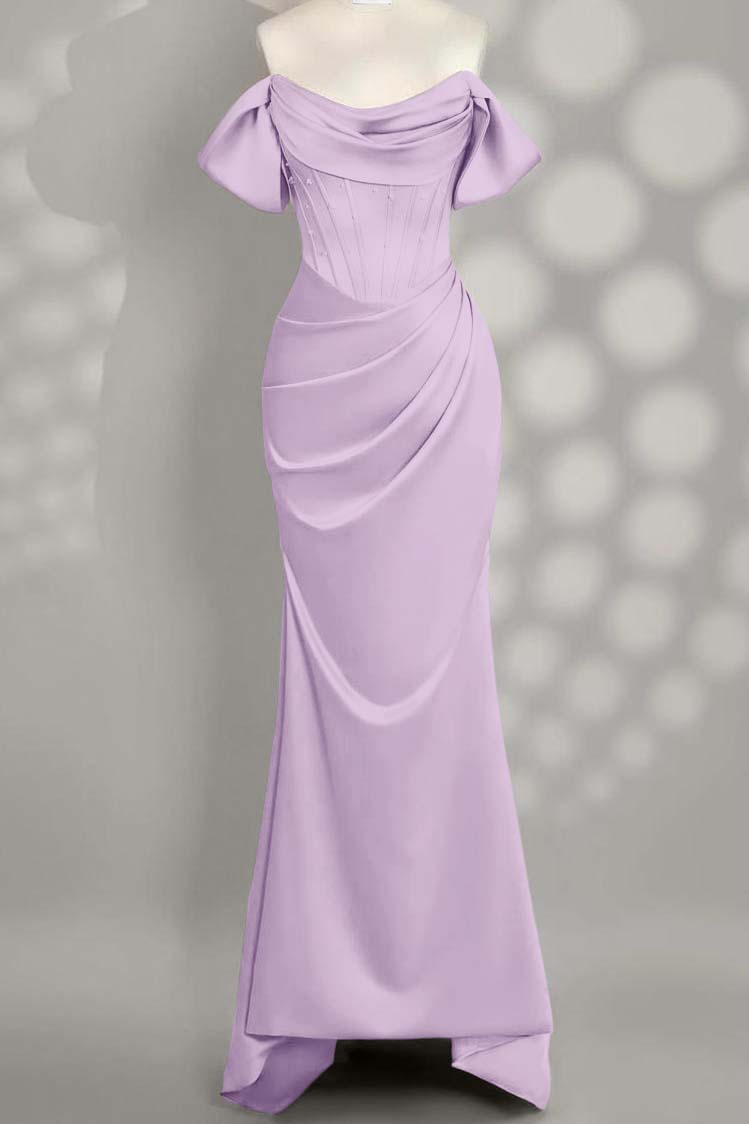 Off The Shoulder Sleeveless Mermaid Long Prom Dress With Pleated Custom Color