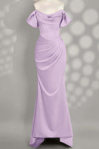 Off The Shoulder Sleeveless Mermaid Long Prom Dress With Pleated Custom Color