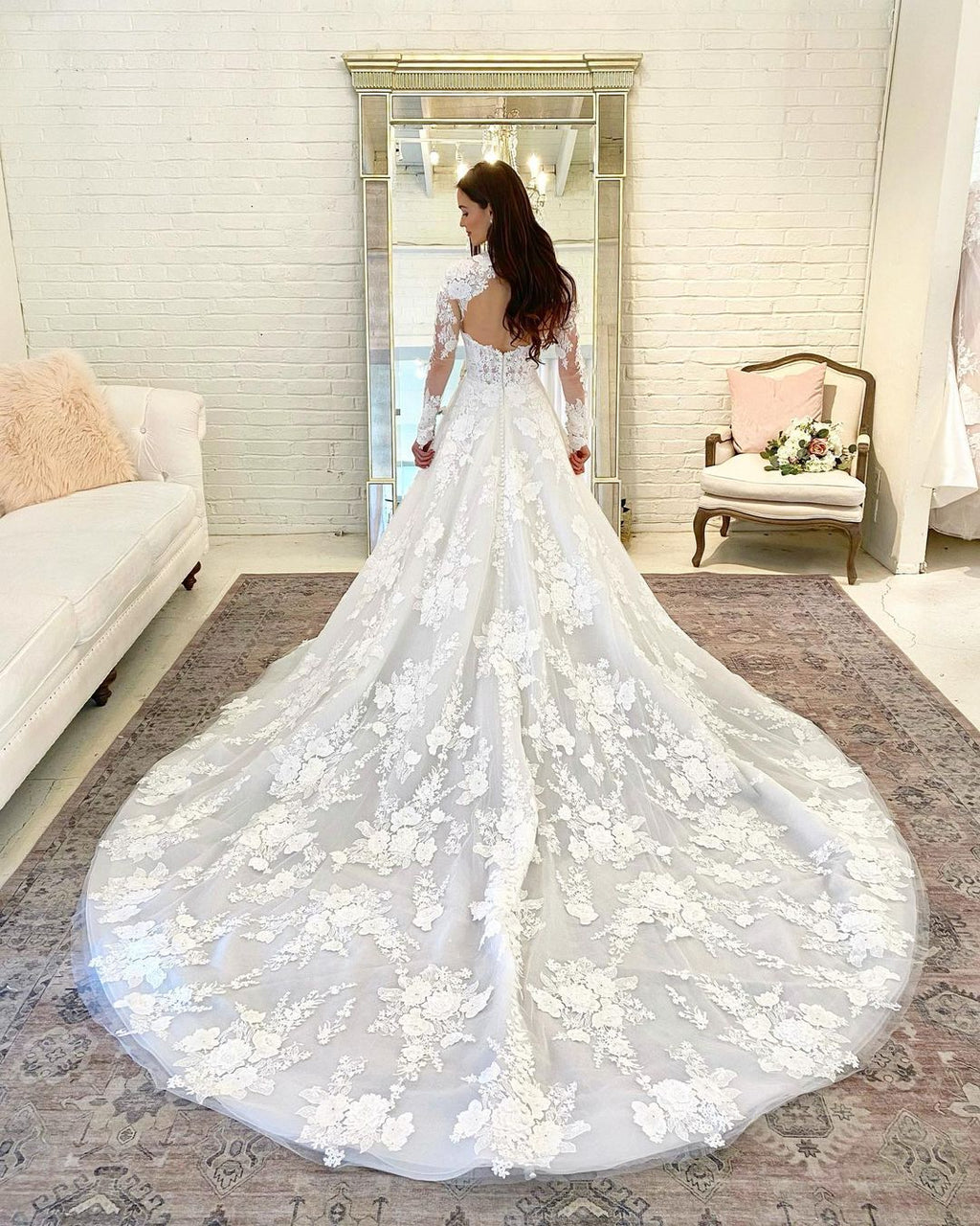 Vintage Open Back Long A Line High Neck Wedding Dress With Lace Sleeves