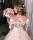 Princess Off Shoulder Tulle Long Sleeves Floral Lace Appliques Wedding Dress