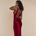 Abito da Cocktail Sera per Donna con Scollo Asimmetrico e Spalline, Abito Sexy Senza Schienale con Lacci, Abito Lungo
