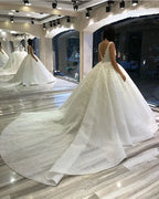 Spaghetti Straps Sequins Backless Ball Gown Sweetheart Wedding Dress Lace