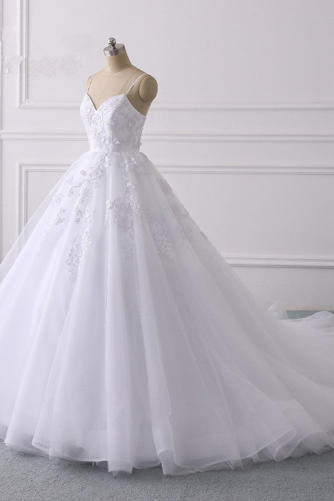 Vintage Spaghetti Strap Tulle V Neck Wedding Dress With Appliques Lace