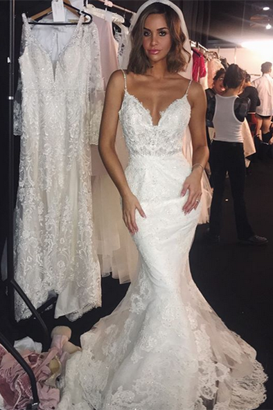 Mermaid Spaghetti Straps Lace Wedding Dress With Appliques