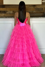 A-Line Sweetheart Tiered Tulle Prom Dress with Slit