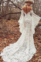 Glamorous Mermaid Wedding Dress With Lace Long Sleeves Floor Length