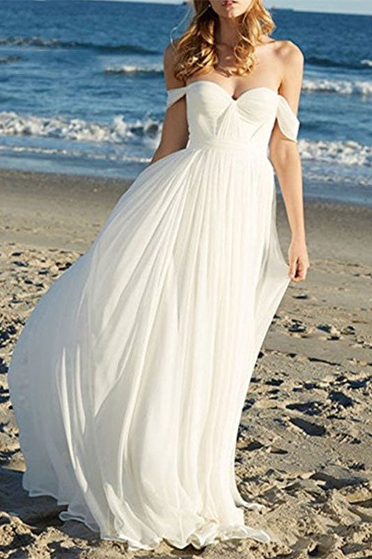Off The Shoulder Wedding Dress Chiffon Elegant Romantic Bridal Gown