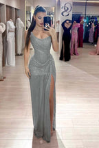 Custom Color Strapless Mermaid Long Prom Dress With High Slit
