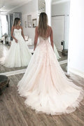 Gorgeous Long Sweetheart Tulle A Line Wedding Dress With Appliques Lace