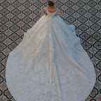 Bmbridal Long Sleeve Satin Ball Gown Wedding Dress Beaded Sequined
