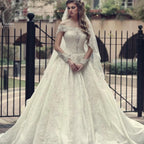 Glamorous Long Sleeves A Line Off The Shoulder Wedding Dress Backless Appliques