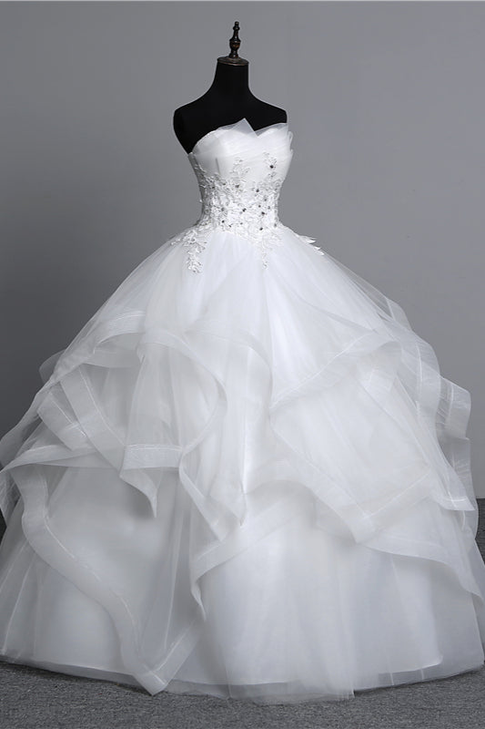 Gorgeous Strapless Tulle Aline Wedding Dress With Appliques And Beading