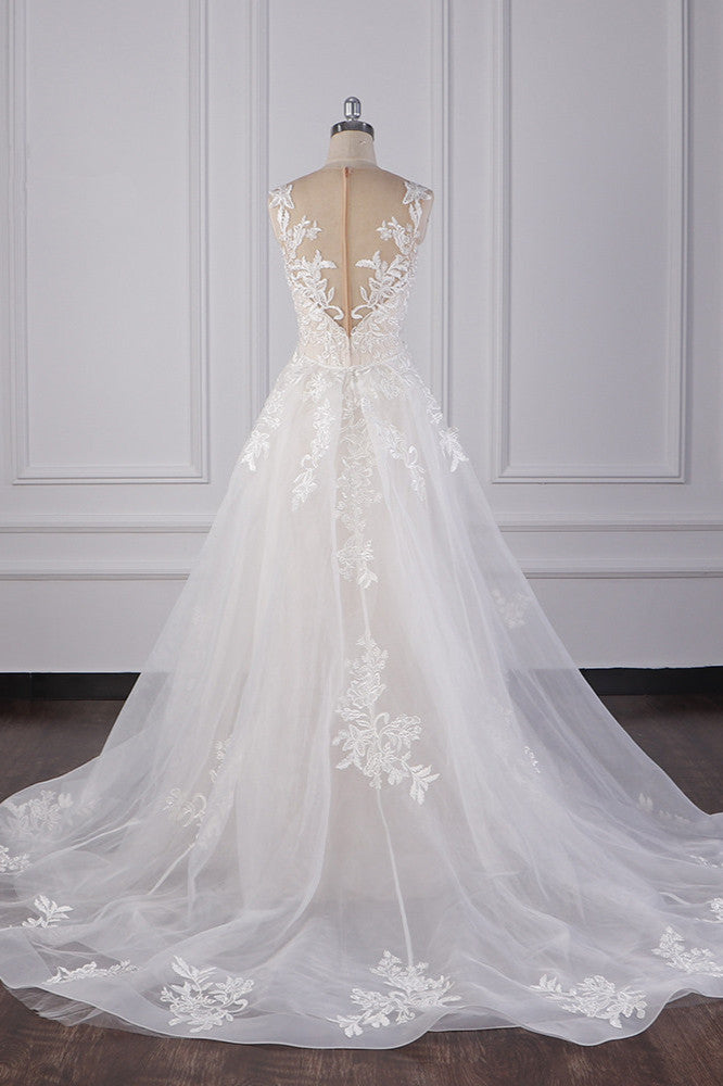 BMbridal Jewel Tulle Lace Mermaid Wedding Dress With Appliques Sleeveless