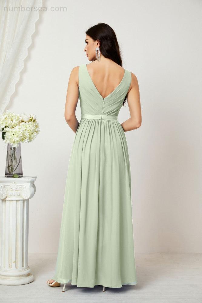Abiti lunghi da damigella in chiffon da donna, linea a, senza maniche, abito formale da ballo per serata, abiti per festa di ritorno a casa 2808