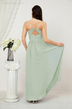 Neck Bridesmaid Dresses Chiffon Long Spaghetti A-line Formal Prom Gown for Wedding Party Evening 2801