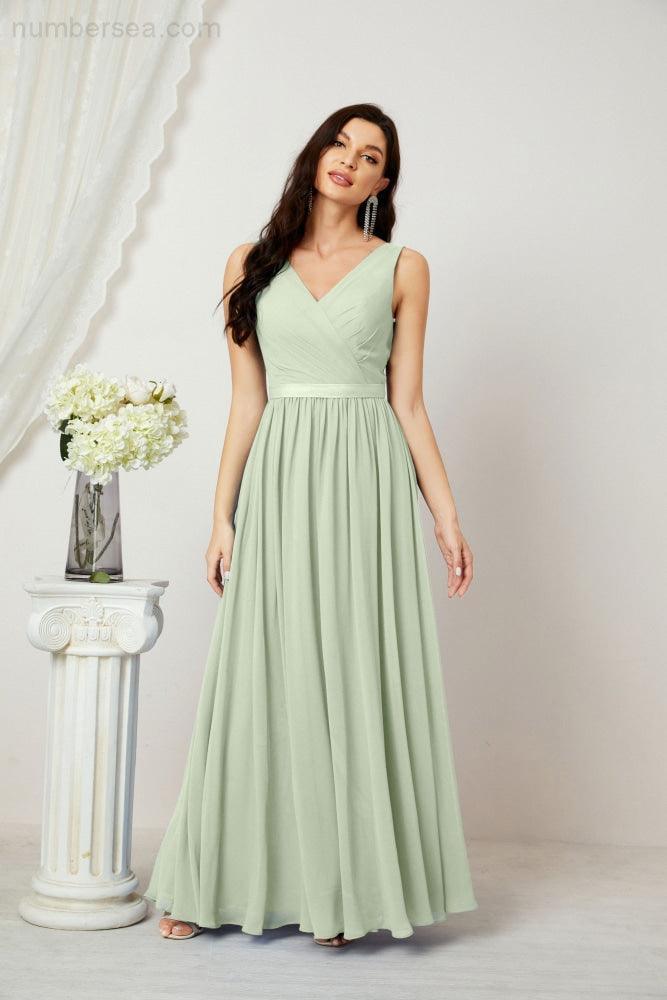 Abiti lunghi da damigella in chiffon da donna, linea a, senza maniche, abito formale da ballo per serata, abiti per festa di ritorno a casa 2808