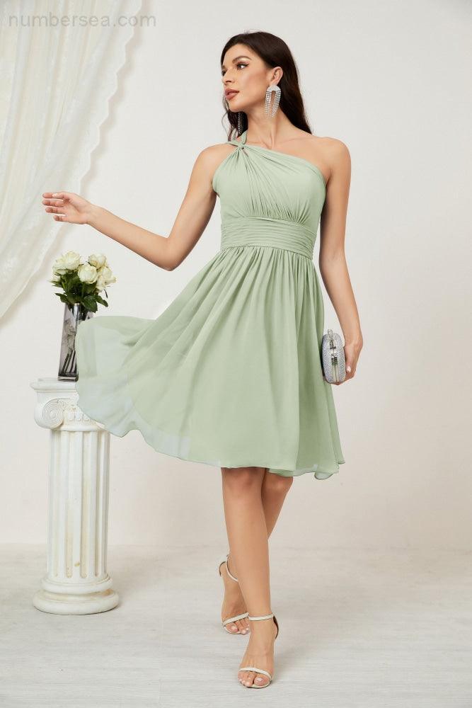 Women Chiffon Short One Shoulder Bridesmaid Dress Formal Dresses for Party Homecoming  2804