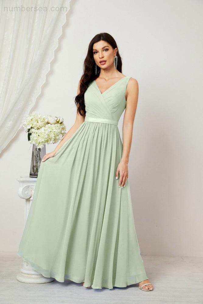 Abiti lunghi da damigella in chiffon da donna, linea a, senza maniche, abito formale da ballo per serata, abiti per festa di ritorno a casa 2808
