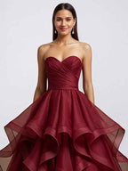 One Shoulder Gold A Line Evening Gown With Pleated Draped Skirt Belt