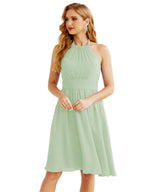 Halter Chiffon Bridesmaid Dresses Short Sleeveless Formal Party Dress Open Back 28023