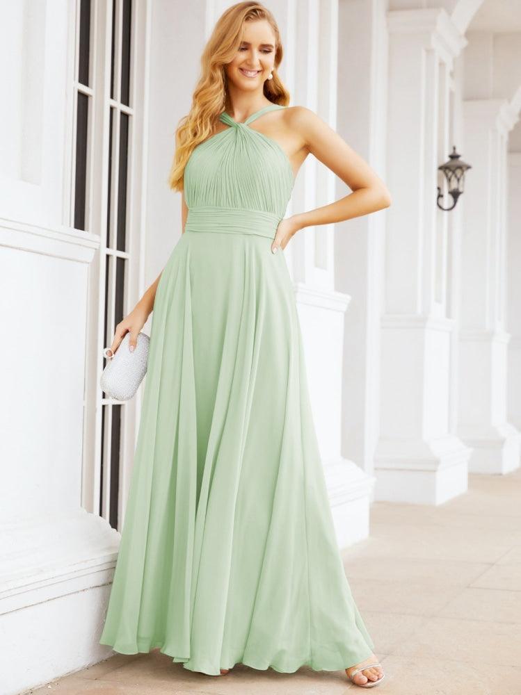 Crisscross Halter Bridesmaid Dresses for Party Wedding Evening Prom Maxi Ball Gowns 28053