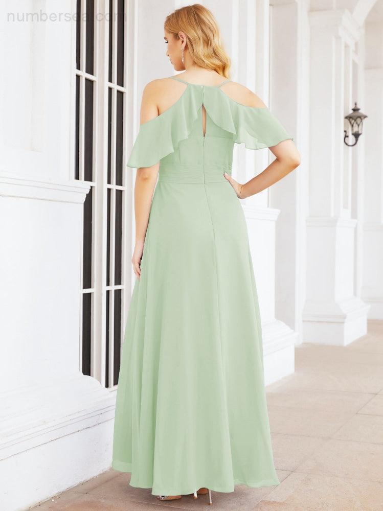 Cold Shoulder Long Bridesmaid Dresses Side Slit Formal Prom Gowns Party Wedding 28070