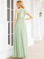 Sleeveless Bridesmaid Dresses Long Prom Gown Zipper with Keyhole Back 28056