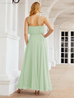 Numbersea Vestidos compridos de dama de honor com alças Vestido formal em linha A para jovens 28029