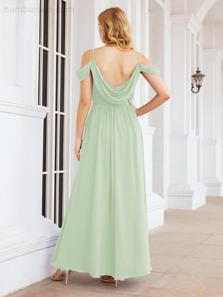 Numbersea Abito da Damigella in Chiffon con Spalle Scoperte, Abito Lungo Formale per Laurea con Schiena a Mantella 28069