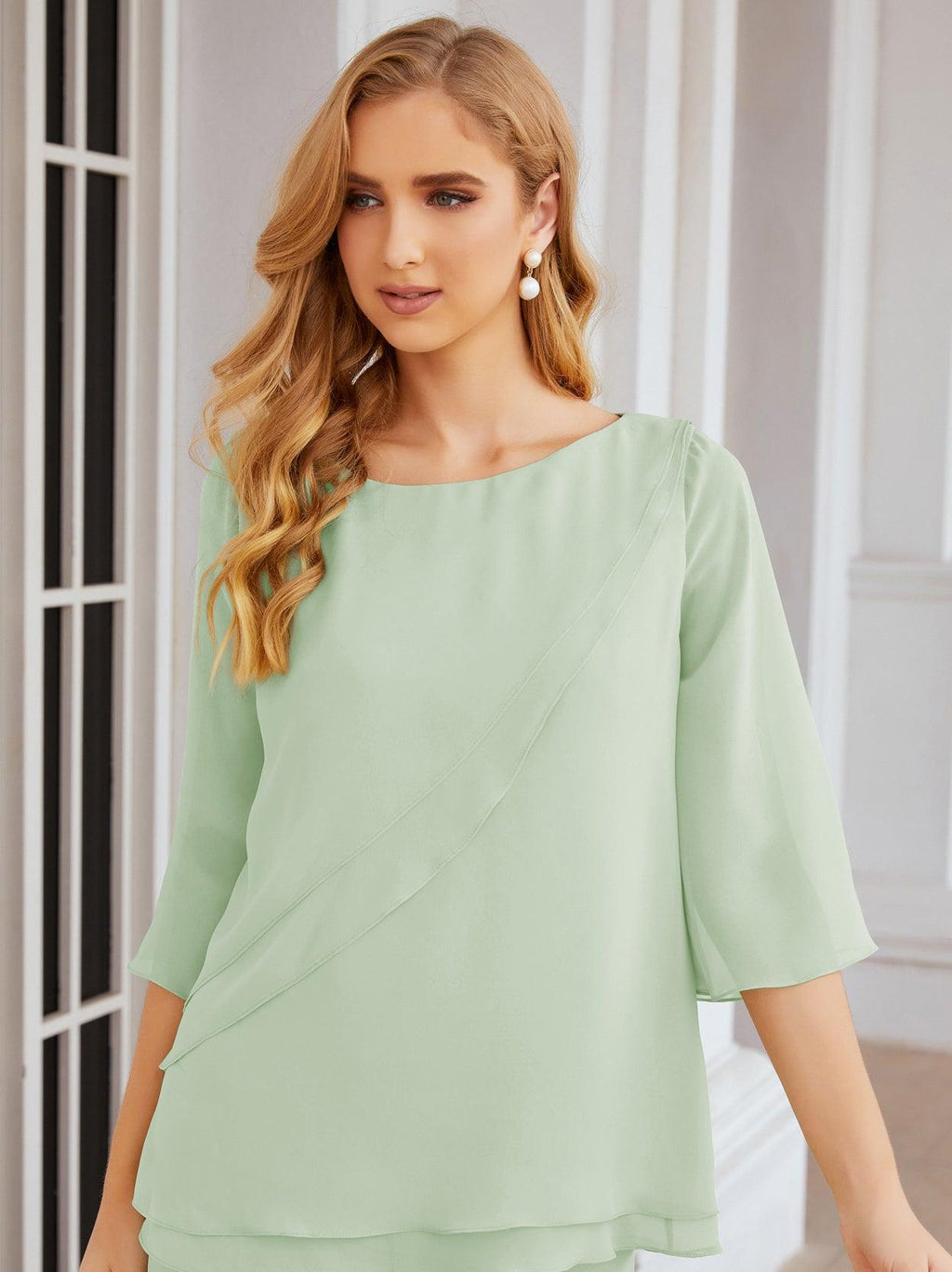 Numbersea Elegantes 2-teiliges Kleid für die Brautmutter Große Größen Hosenanzug mit Rüschenschichten Silberner Hausmantel 28064