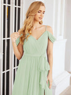 Numbersea Abito da Damigella in Chiffon con Spalle Scoperte, Abito Lungo Formale per Laurea con Schiena a Mantella 28069