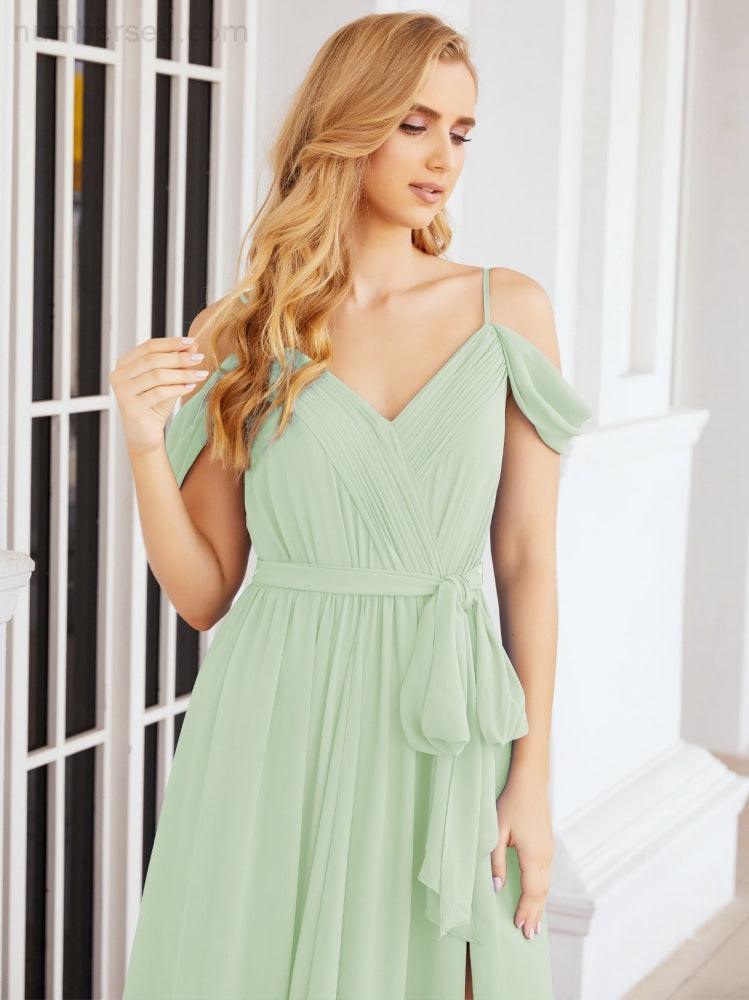 Numbersea Abito da Damigella in Chiffon con Spalle Scoperte, Abito Lungo Formale per Laurea con Schiena a Mantella 28069
