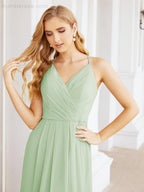 Spaghetti Strap Bridesmaid Dresses V-Neck Long A-Line Formal Prom Gowns 28063