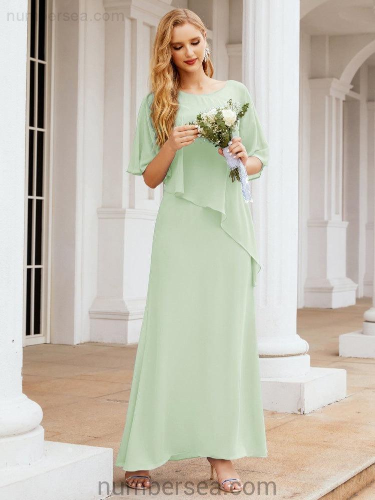 Numbersea Festliches Abendkleid Lang Mutter der Braut Kleid mit Rüschencape 28026