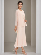 Tea-Length Mother of the Bride Sheath Dress with Beaded Jacket