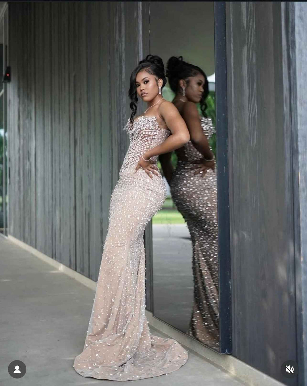 Champagne Beaded Mermaid Prom Dress With Crystal Embellishments Floral Appliques
