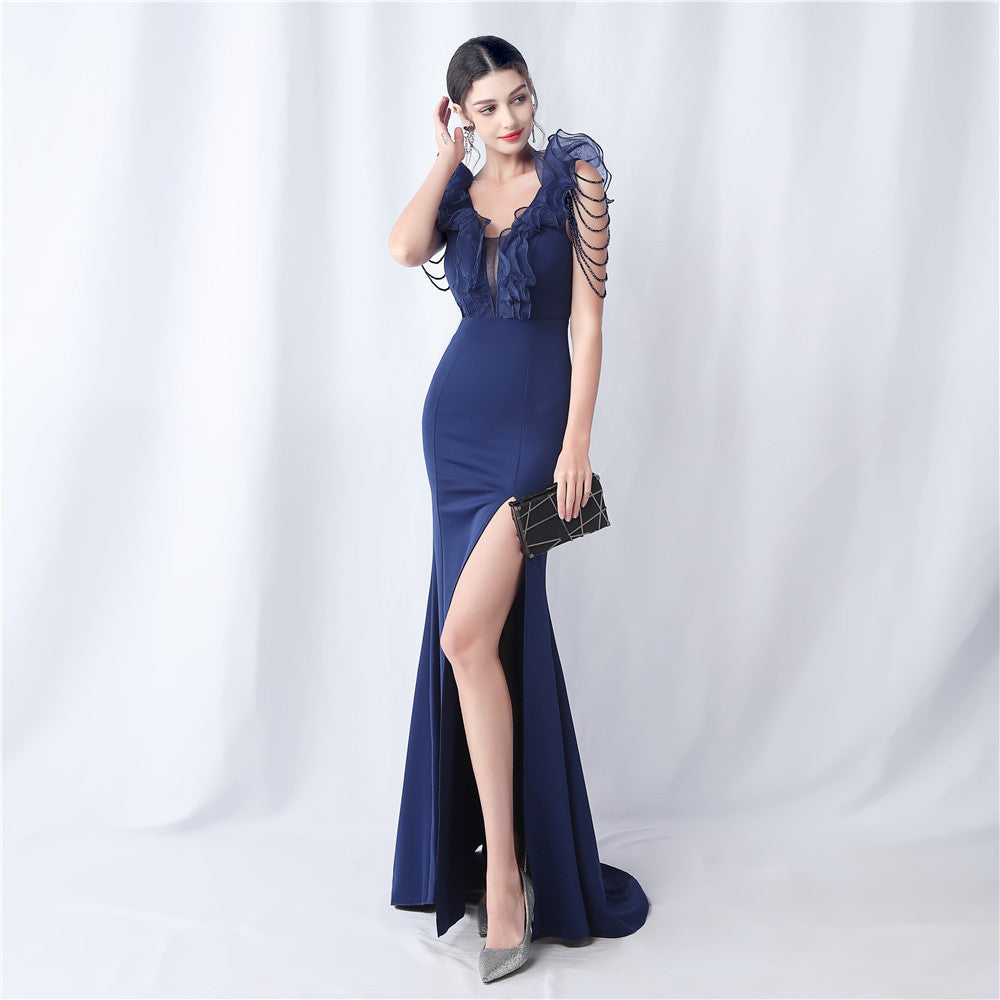 Schwerindustrie Organza Hochzeitsessen Jahrestreffen Satin Abendkleid 