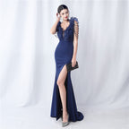 Schwerindustrie Organza Hochzeitsessen Jahrestreffen Satin Abendkleid 