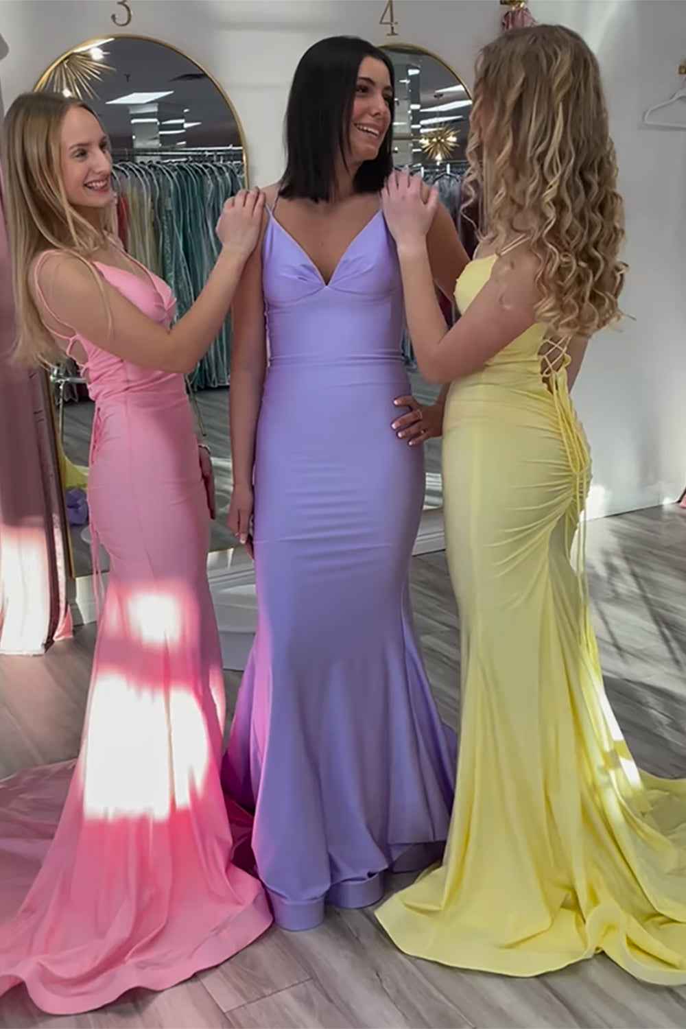 Blue Satin Long Mermaid Prom Dress With Spaghetti Straps Backless Deep V Neck