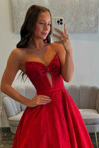 Sparkly White Sweetheart Beaded Princess Long Corset Prom Dress with Bow