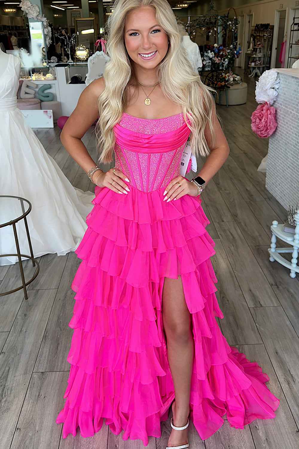 Navy Sparkly Strapless Corset A Line Long Chiffon Prom Dress