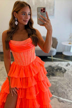 Navy Sparkly Strapless Corset A Line Long Chiffon Prom Dress