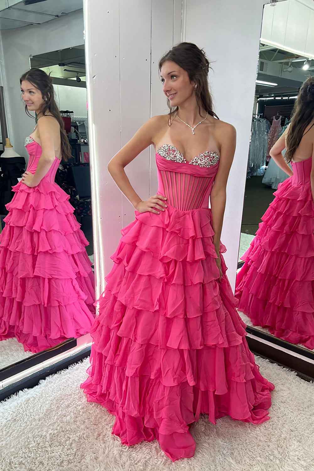 Black A Line Tiered Sweetheart Long Corset Prom Dress with Slit